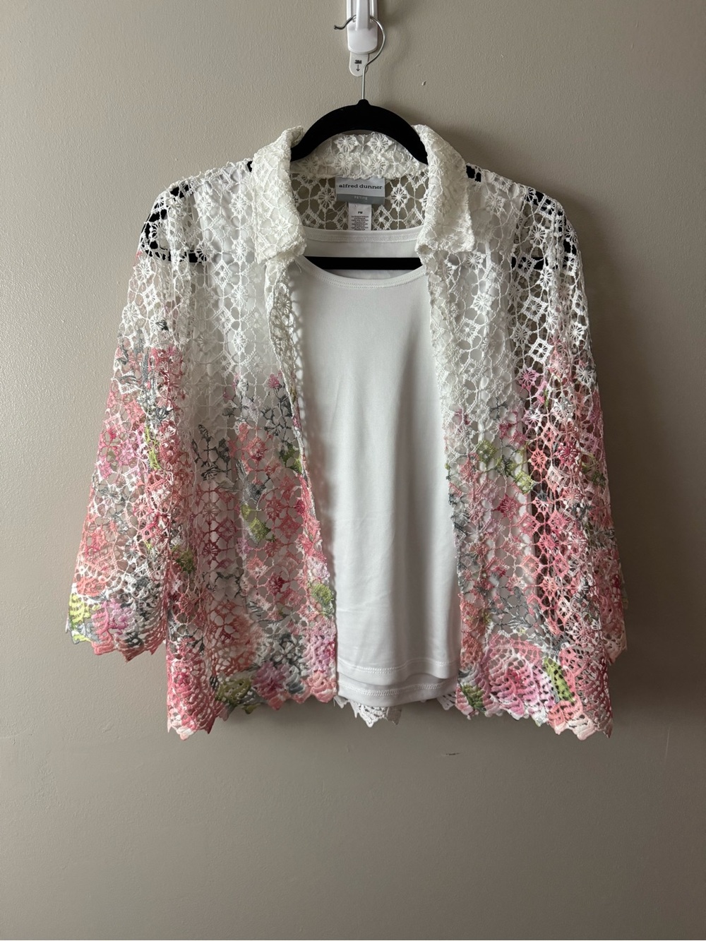 Alfred Dunner Floral Accents Crochet Lace Jacket Petite Medium